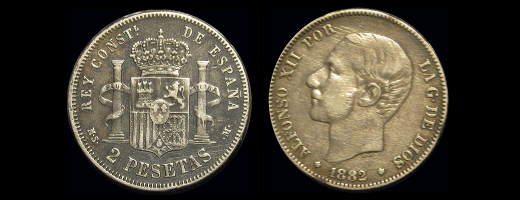 1882 Spain Silver Two Peseta