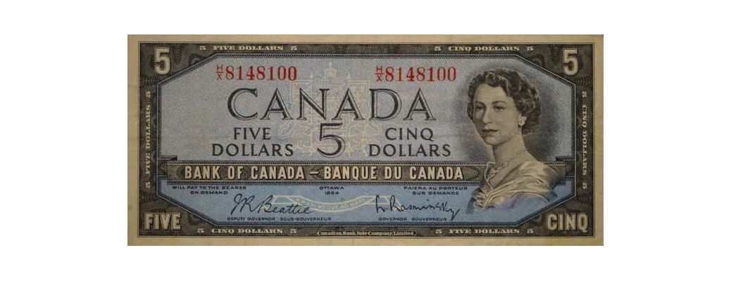 1954 Canadian five dollar bill