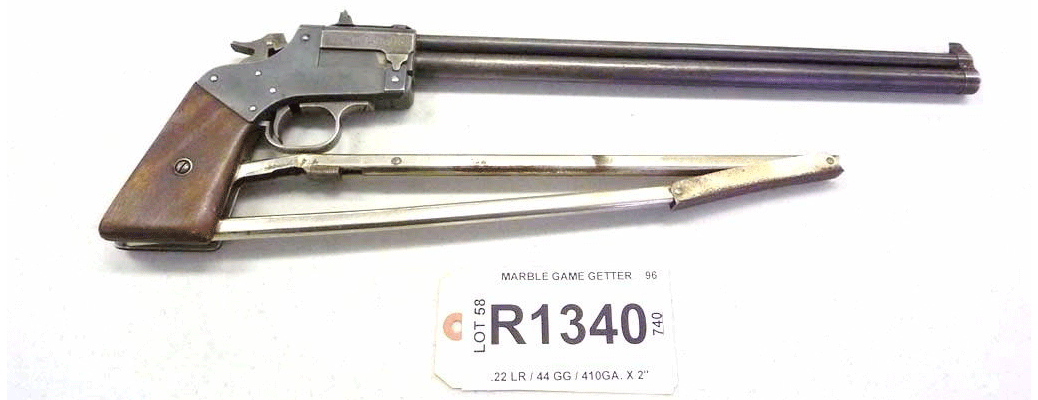Model game getter 1921, break action pistol with folding stock