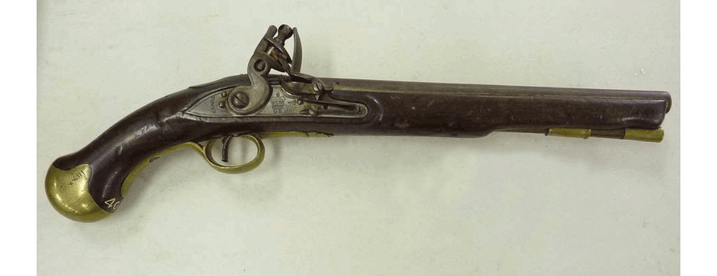 British model, caliber action flintlock pistol