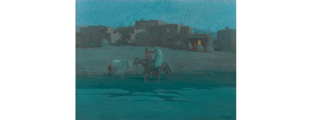 Oscar Berninghaus (1874-1952). Twilight at Taos Pueblo