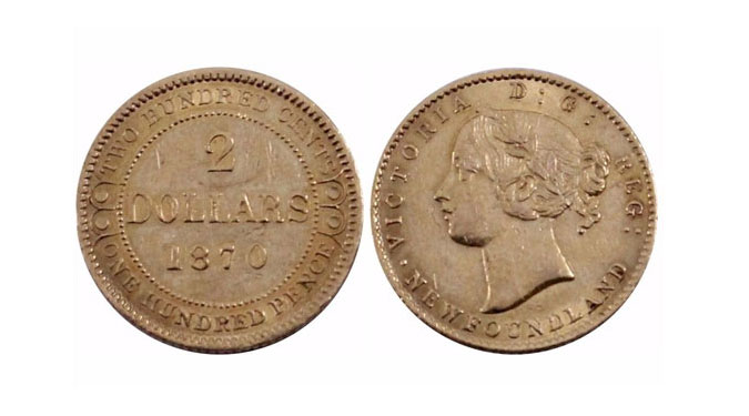 Newfoundland $2 Gold 1870 Obv. 2